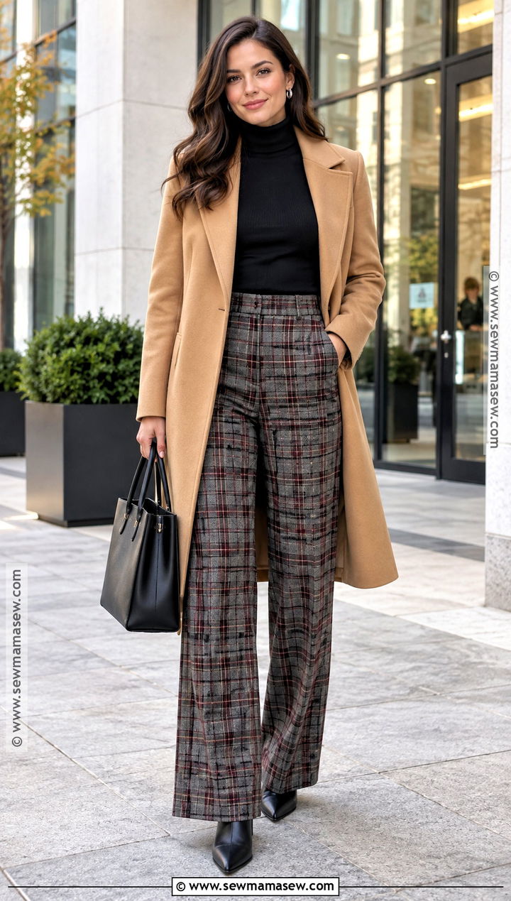 Fall Black Turtleneck And Plaid Pants Outfit - 25 fall clothes aesthetic