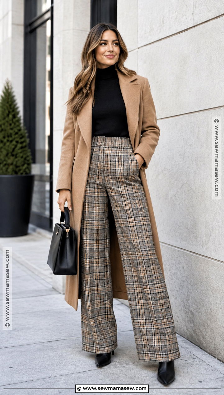 Fall Black Turtleneck And Plaid Trousers Outfit - 30 fall outfits aesthetic