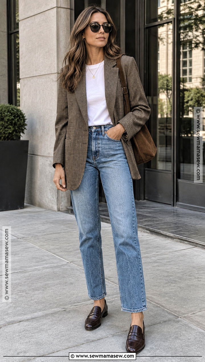 Fall Blazer And Vintage Wash Jeans Outfit - 15 Fall Casual Wardrobe Ideas