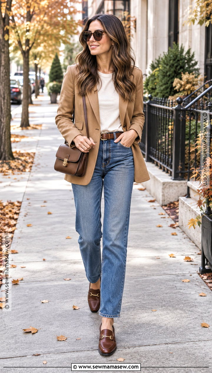 Fall Blazer Outfit With Straight Leg Jeans - 15 casual chic style fall ideas