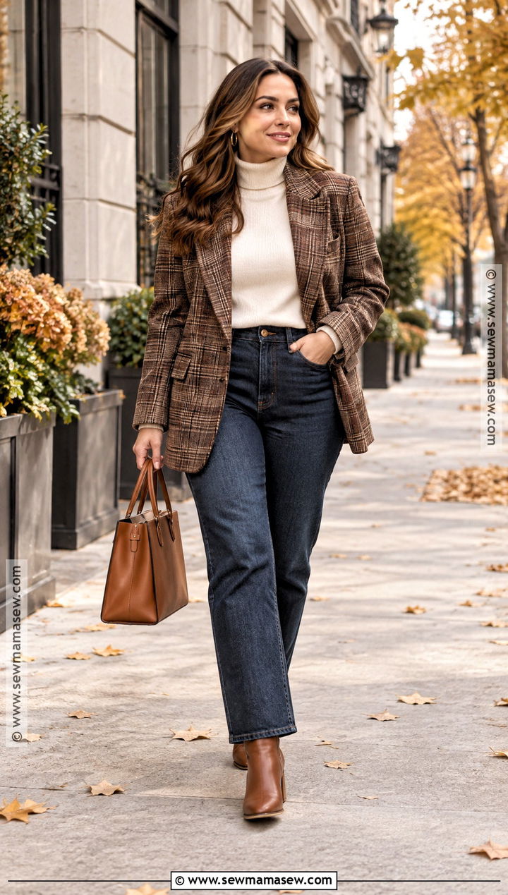 Fall Blazer Outfit With Turtleneck And Jeans - 15 layering for fall weather ideas