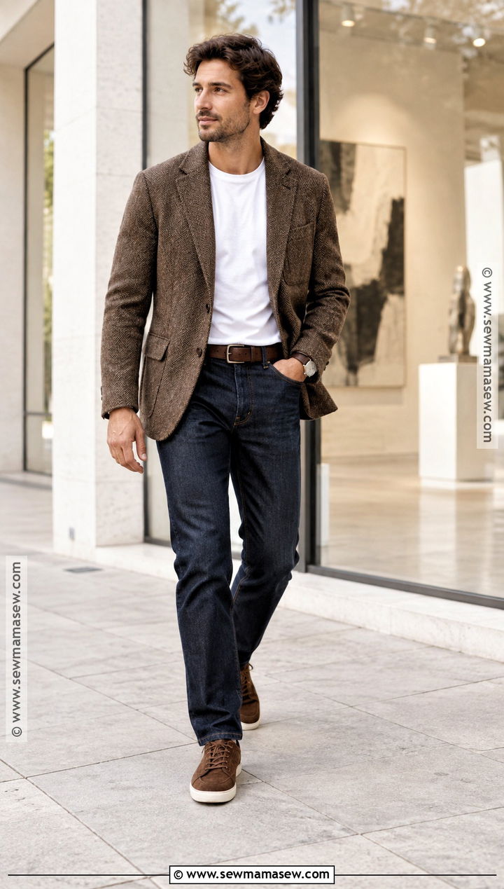 Fall Blazer With T Shirt And Jeans - 20 fall mens outfits casual