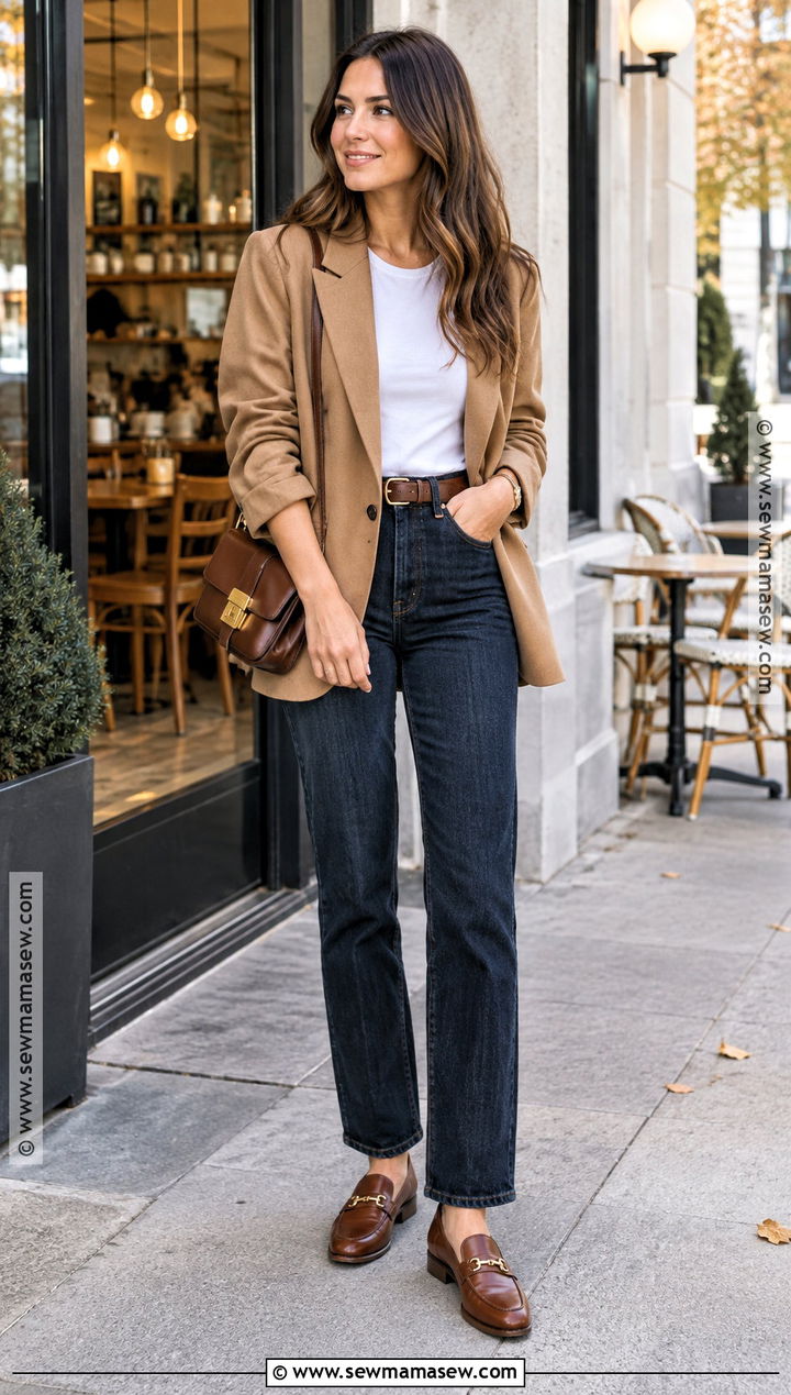 Fall Blazer and Dark Jeans Outfit - 15 fall hangout outfit ideas