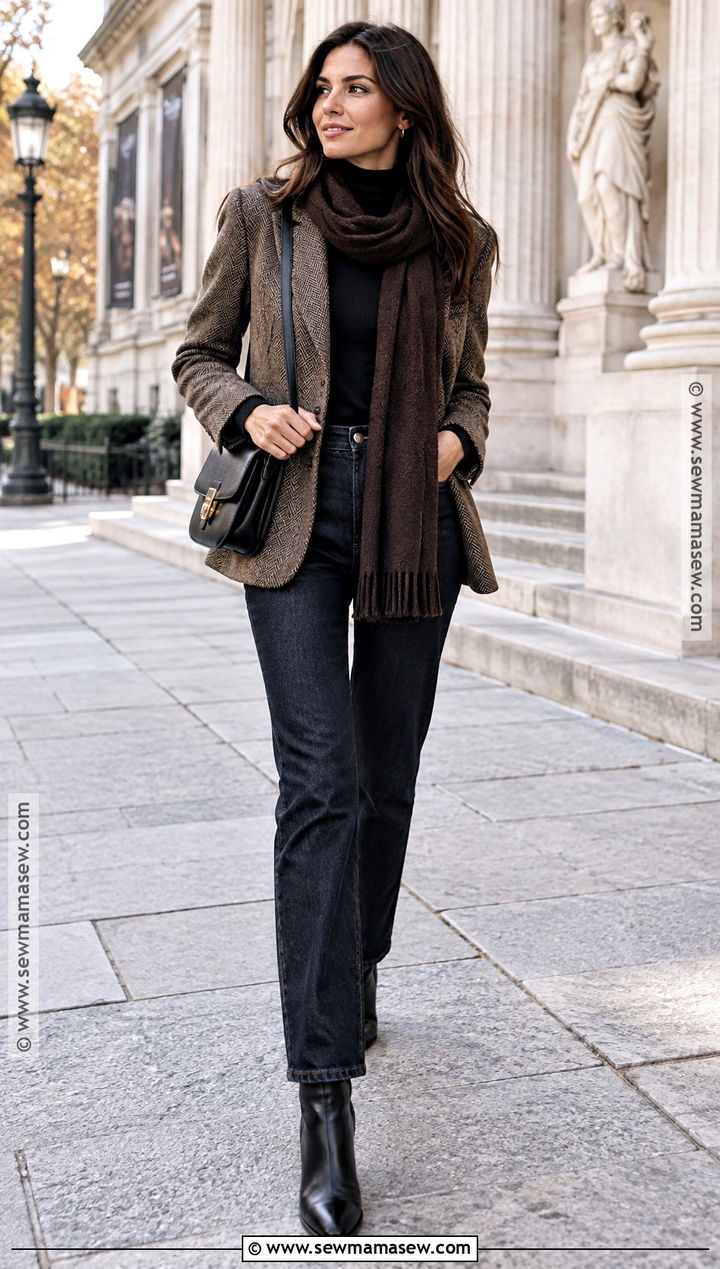 Fall Blazer and Dark Jeans Outfit - 20 Fall Outdoor Outfits for Women