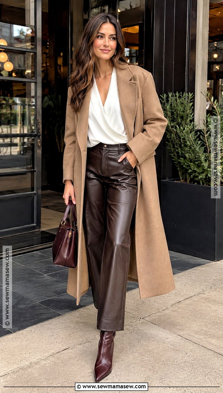 Fall Blouse and Leather Pants Outfit - 30 fall outfit ideas