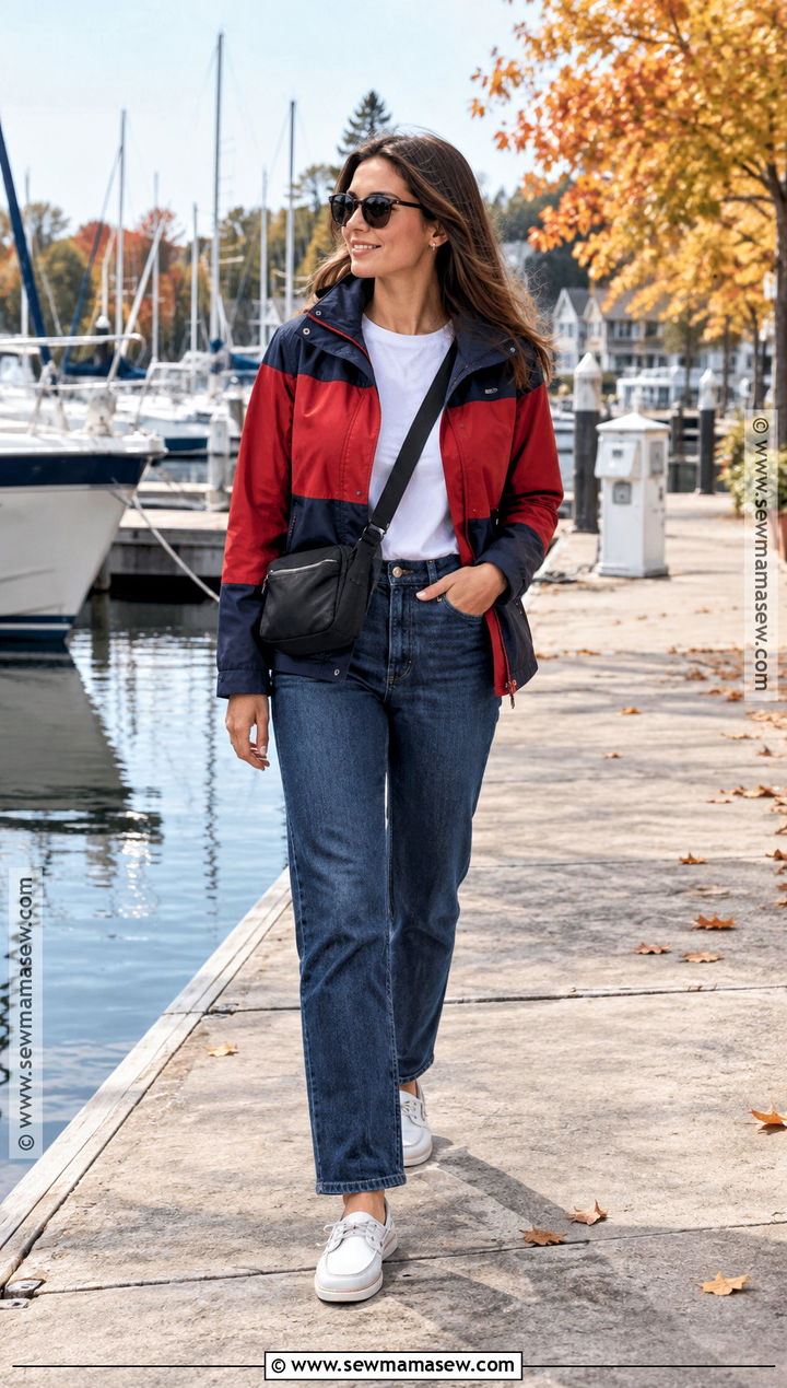 Fall Boating Outfit With Jeans And Windbreaker - 20 Fall Boating Outfit Ideas