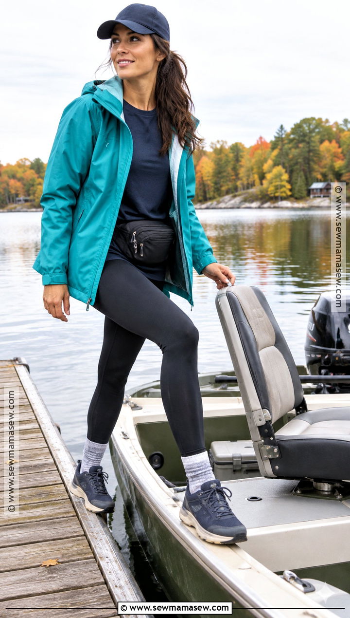 Fall Boating Outfit With Leggings And Rain Jacket - 20 Fall Boating Outfit Ideas