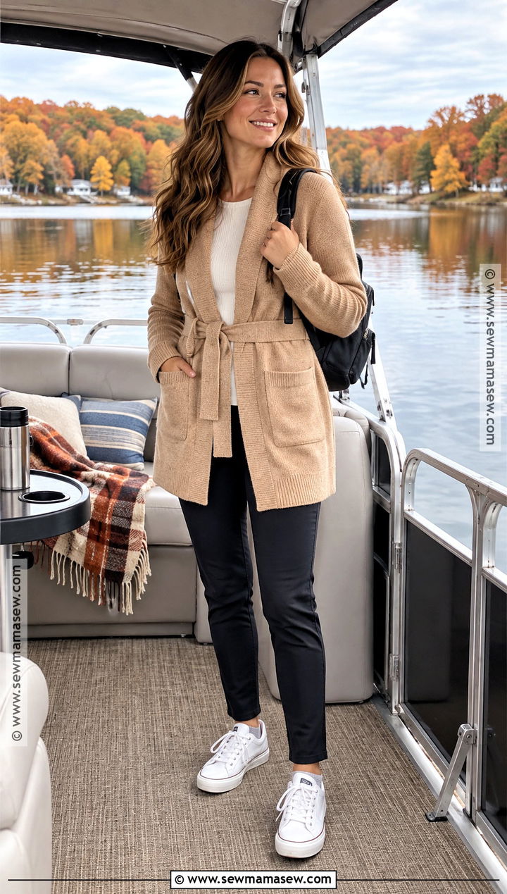 Fall Boating Outfit With Long Cardigan - 20 Fall Boating Outfit Ideas