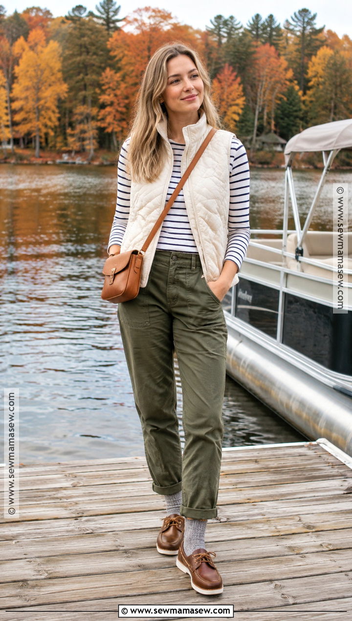 Fall Boating Outfit With Quilted Vest - 20 Fall Boating Outfit Ideas