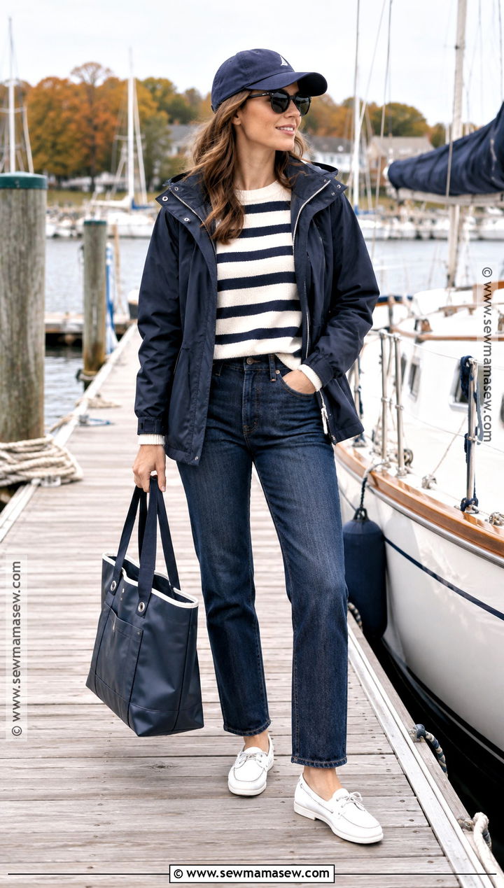 Fall Boating Outfit With Striped Sweater - 20 Fall Boating Outfit Ideas