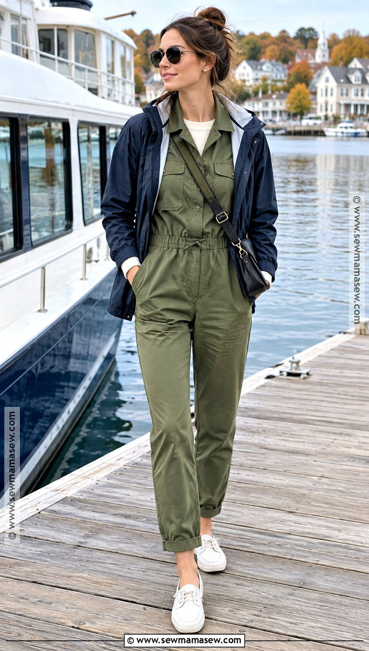 Fall Boating Outfit With Utility Jumpsuit - 20 Fall Boating Outfit Ideas
