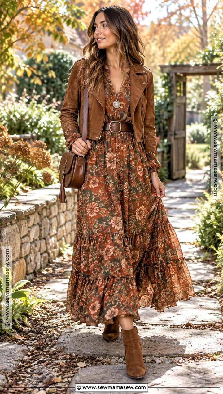 Fall Boho Maxi Dress And Ankle Boots Outfit - 15 fall fashion outfits aesthetic
