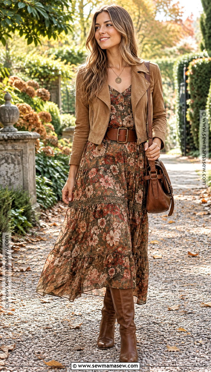 Fall Boho Maxi Dress And Boots Outfit - 15 Fall Outfit Inspired Ideas 2026