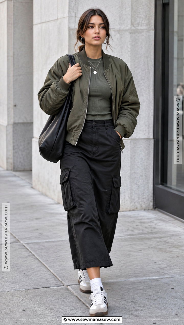 Fall Bomber Jacket And Cargo Skirt Outfit - 25 fashion killa fall ideas