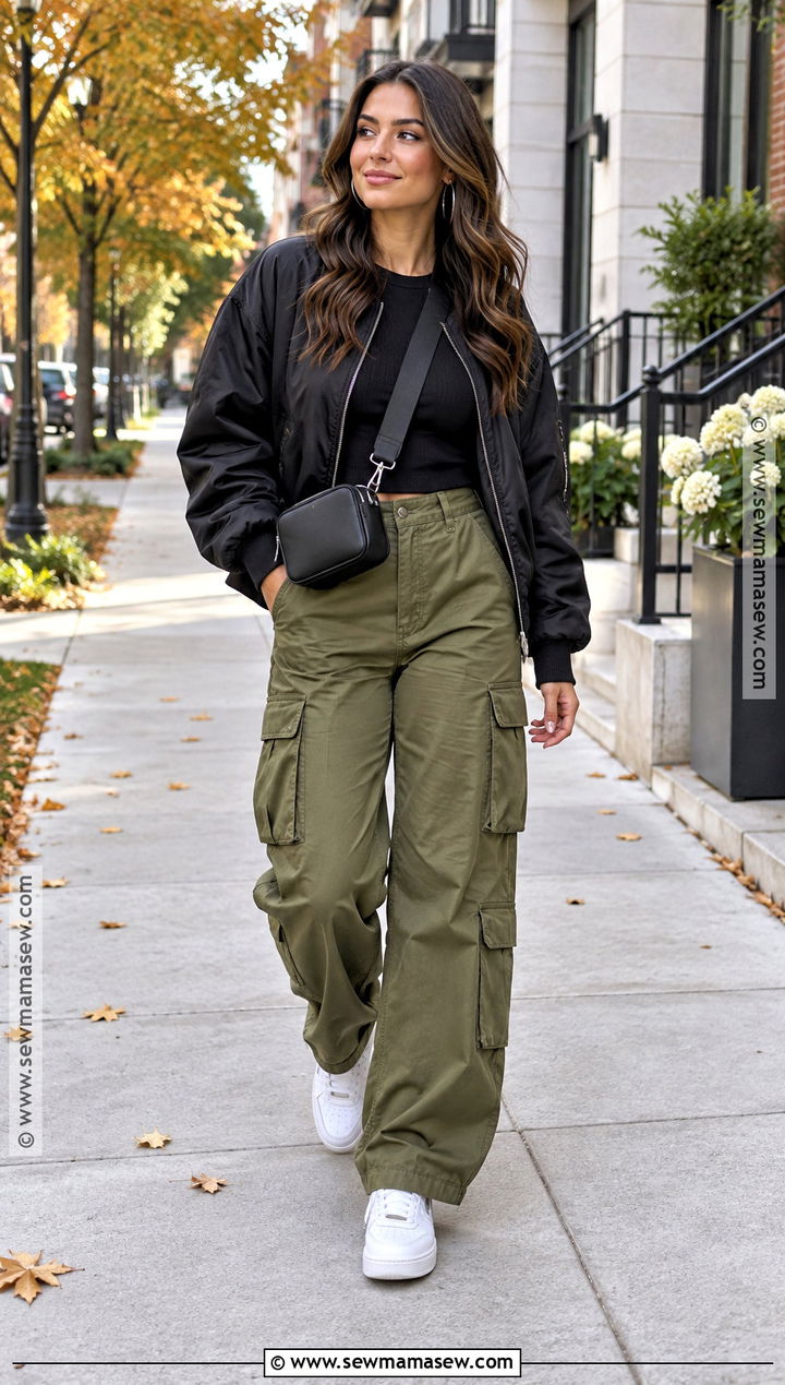 Fall Bomber Jacket and Cargo Pants Outfit - 15 Fall Womans Outfits 2026