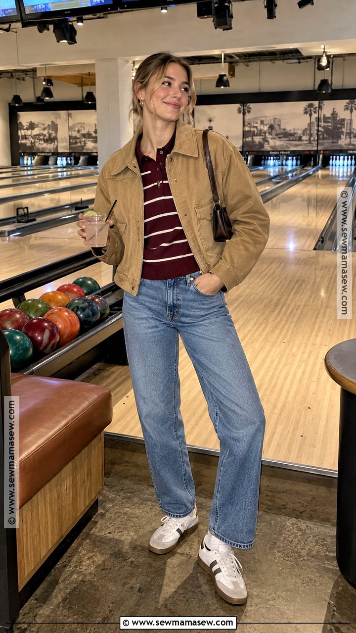 Fall Bowling Date Outfit With Polo Sweater And Relaxed Jeans - 20 fall date outfit ideas