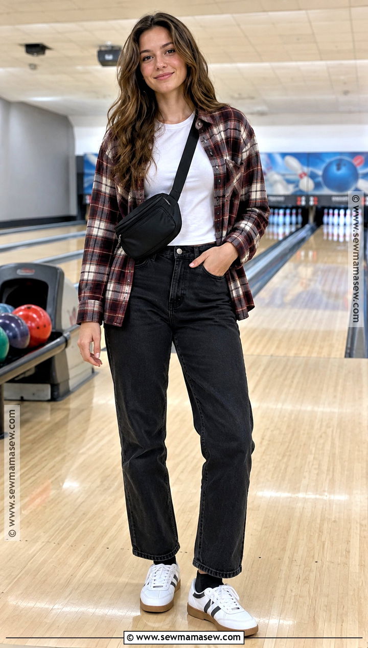 Fall Bowling Outfit With A Flannel Shirt And Black Jeans - 15 fall bowling outfit ideas