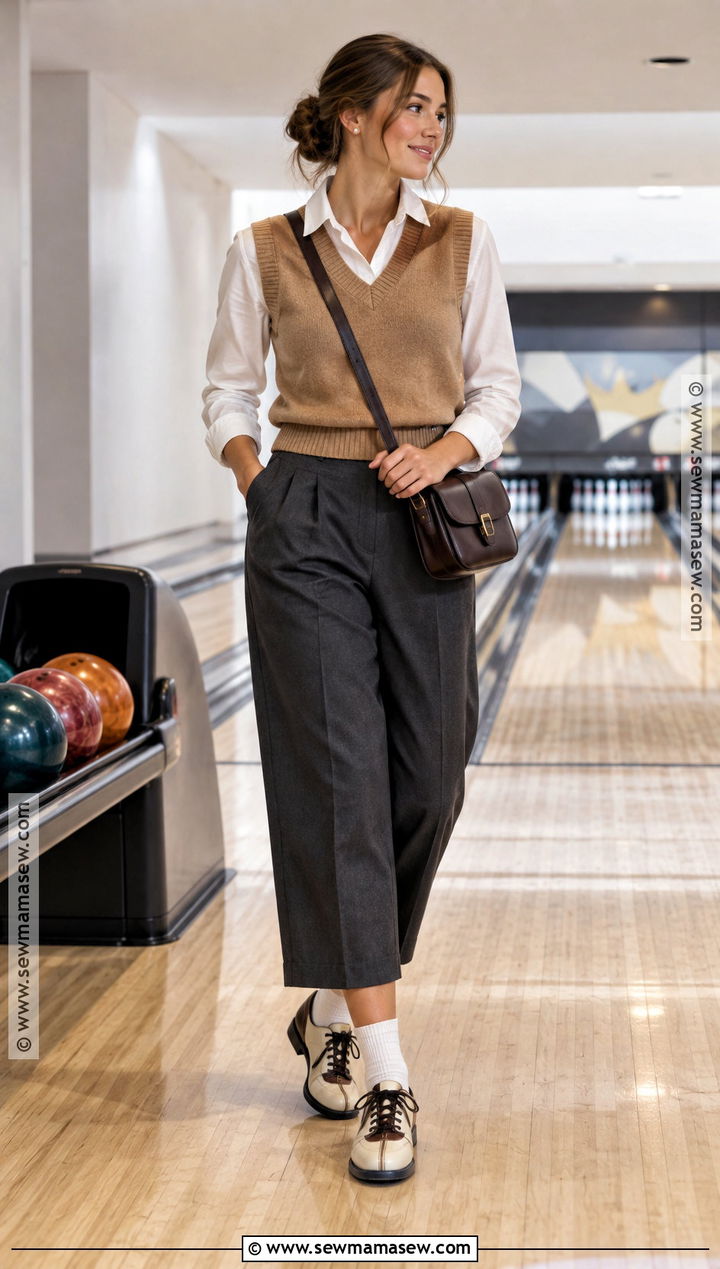 Fall Bowling Outfit With A Sweater Vest And Trousers - 15 fall bowling outfit ideas