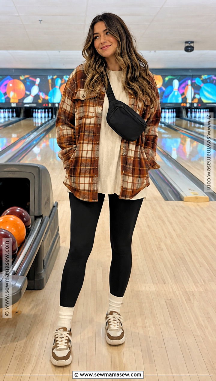 Fall Bowling Outfit With Leggings And A Shacket - 15 fall bowling outfit ideas