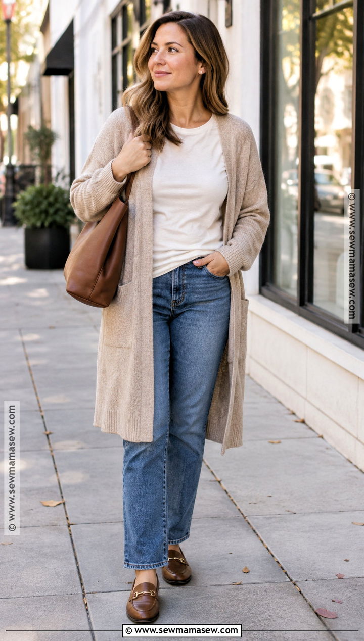 Fall Breastfeeding Outfit With Cardigan And Jeans - 20 Fall Breastfeeding Outfits