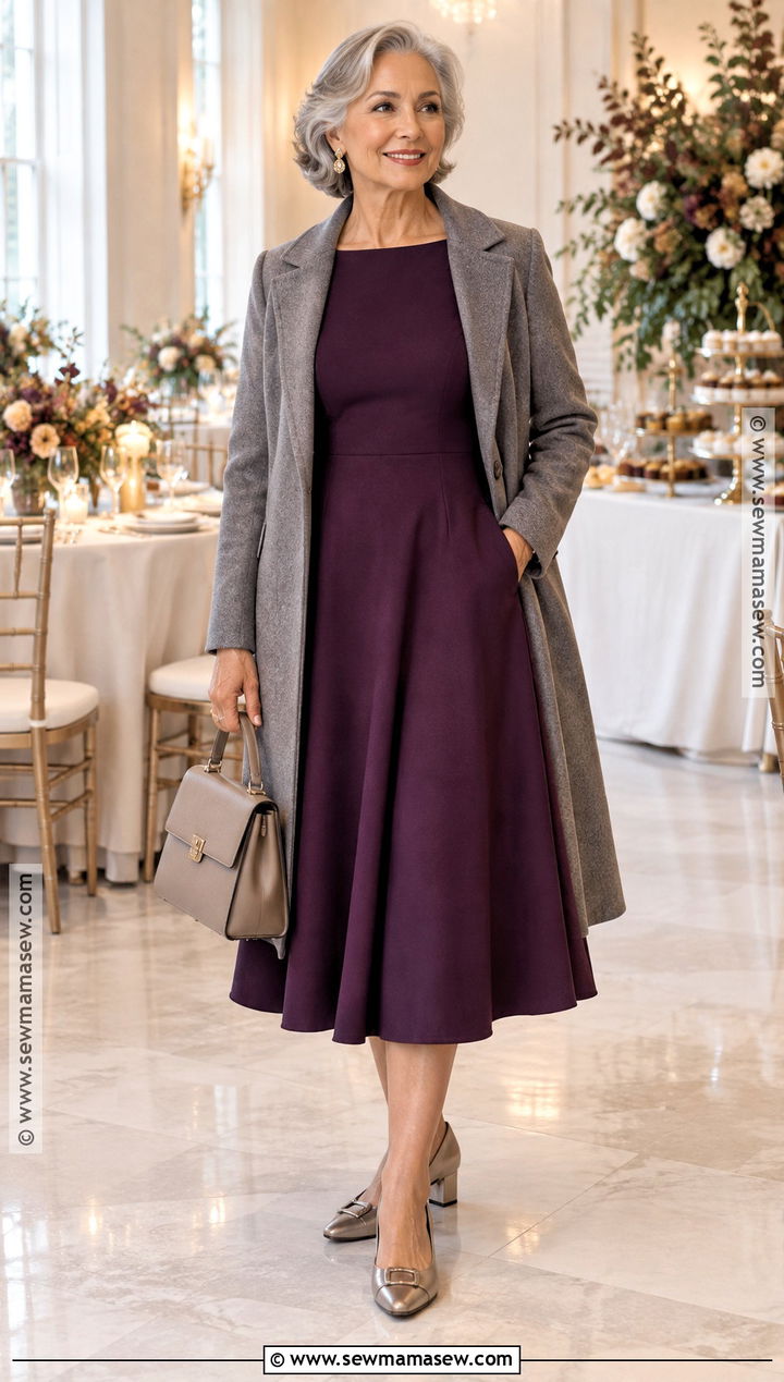 Fall Bridal Shower Deep Purple A Line Dress Outfit - 25 fall bridal shower outfit for guest ideas