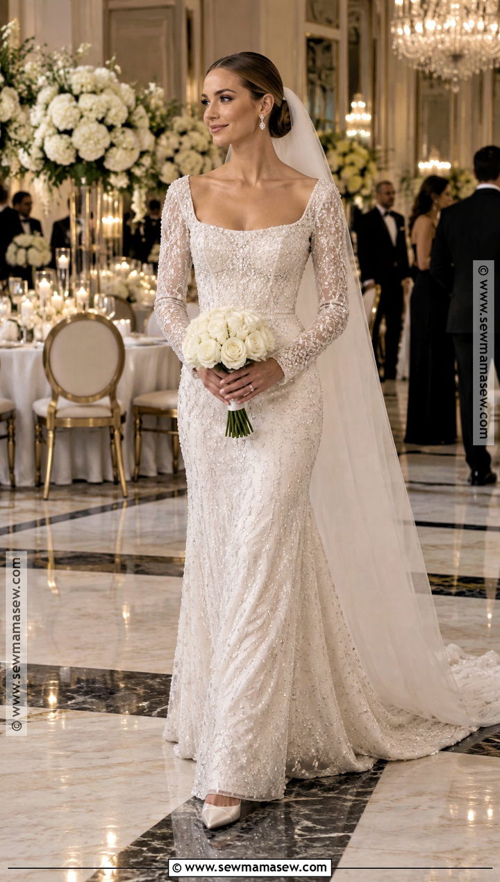 Fall Bride Beaded Long Sleeve Wedding Gown - 15 Fall Wedding Looks Bride