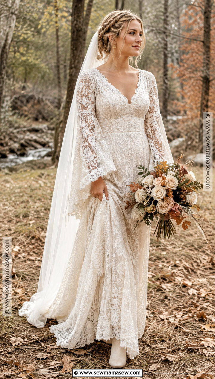 Fall Bride Boho Lace Wedding Dress - 15 Fall Wedding Looks Bride