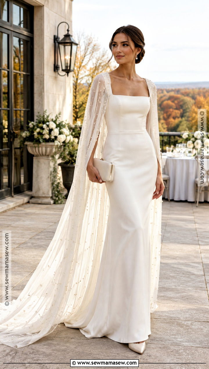 Fall Bride Cape Dress Outfit - 15 fall wedding reception outfit bride ideas