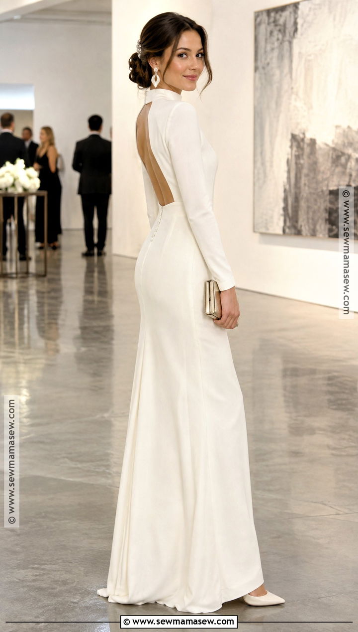 Fall Bride High Neck Column Dress Outfit - 15 fall wedding reception outfit bride ideas
