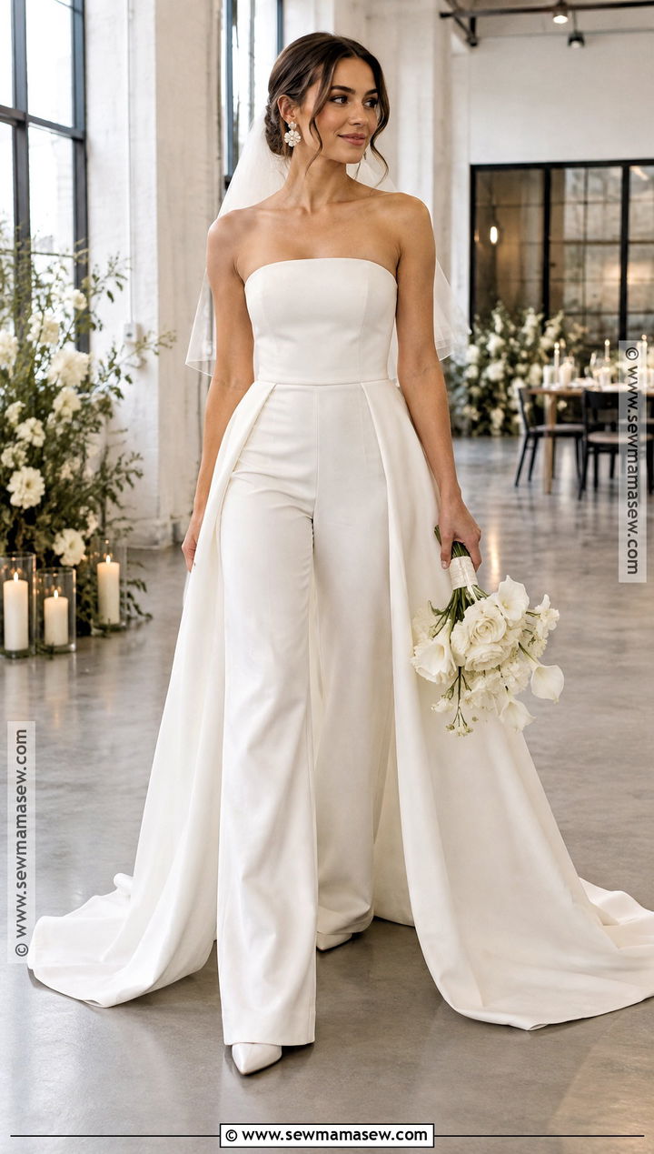 Fall Bride Jumpsuit With Detachable Train - 15 fall bride outfit ideas