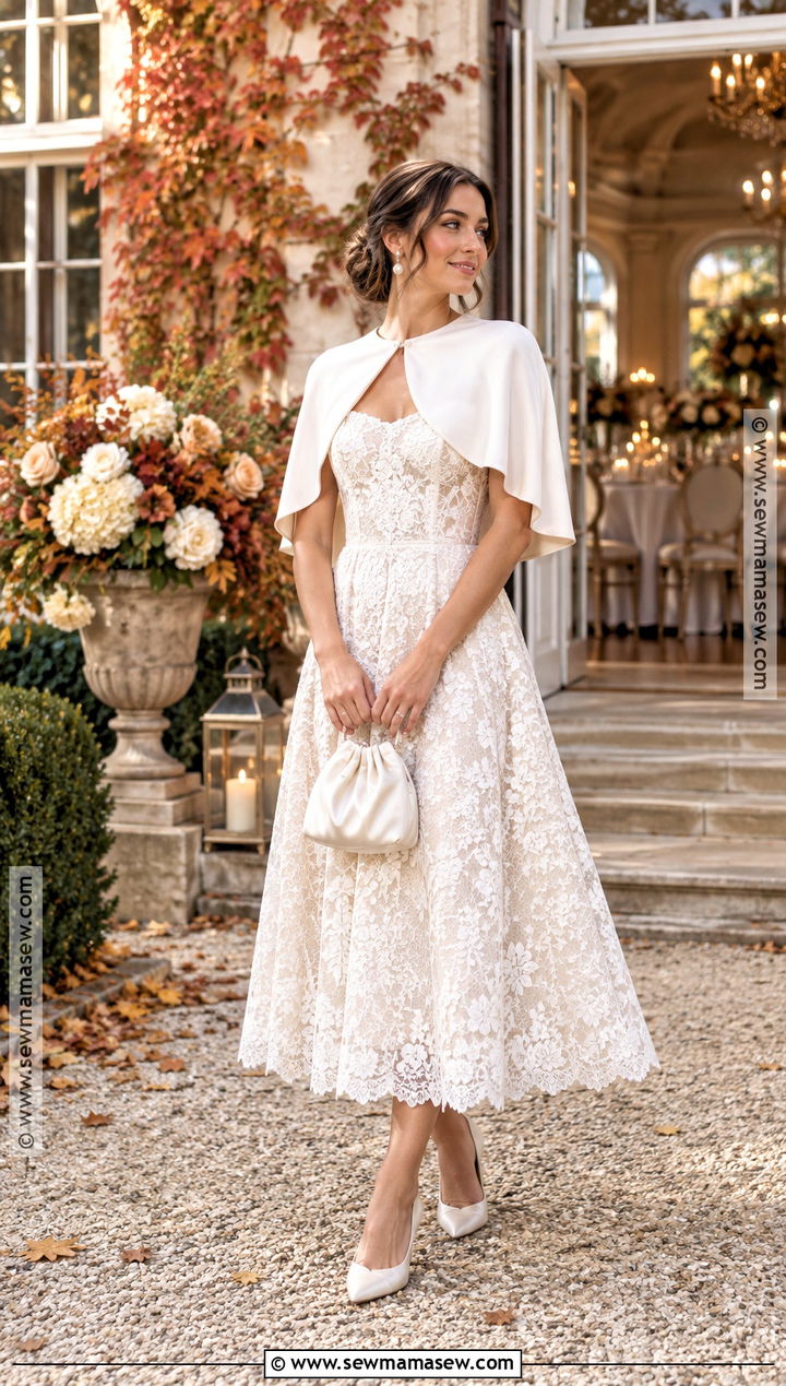 Fall Bride Lace Midi Dress Outfit - 15 fall wedding reception outfit bride ideas