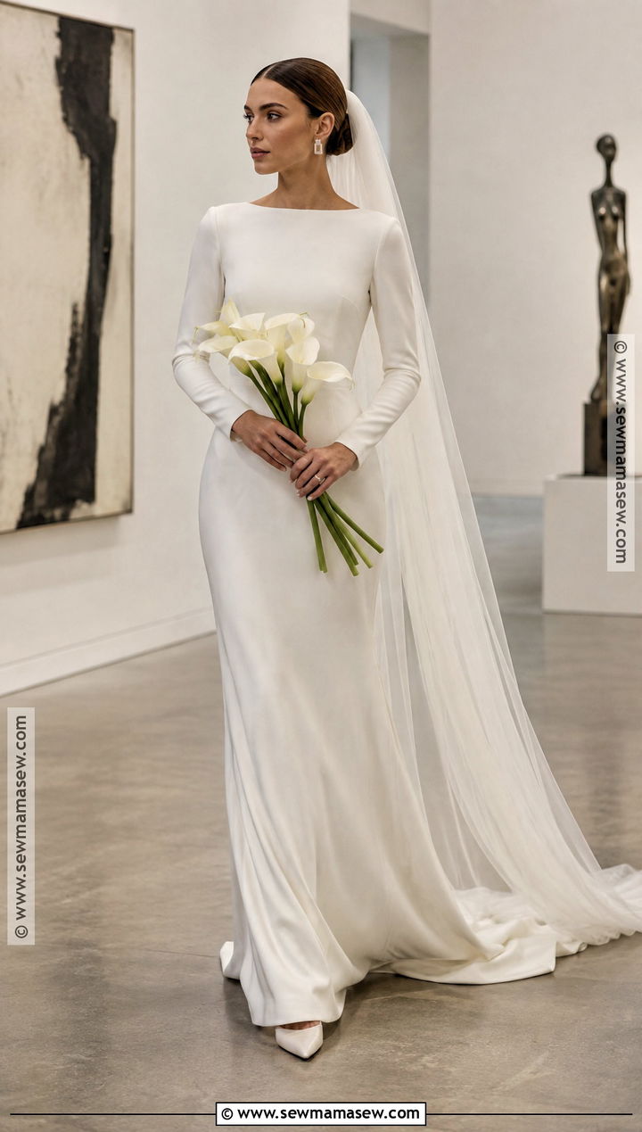 Fall Bride Minimalist Column Wedding Dress - 15 Fall Wedding Looks Bride
