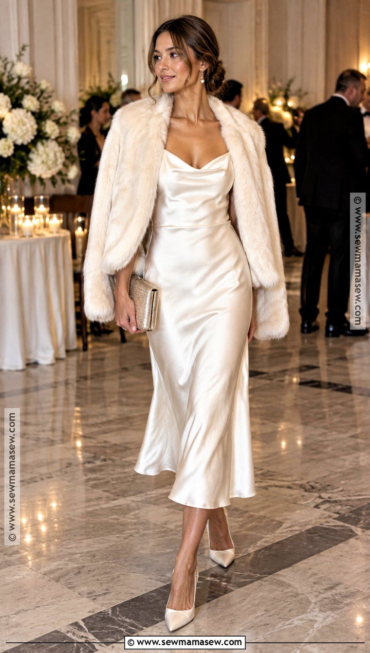 Fall Bride Satin Midi Dress Outfit - 15 fall wedding reception outfit bride ideas