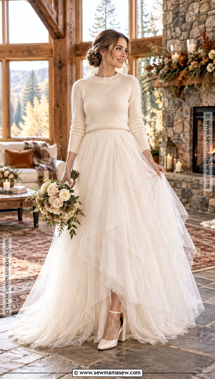 Fall Bride Sweater And Tulle Skirt Outfit - 15 fall bride outfit ideas