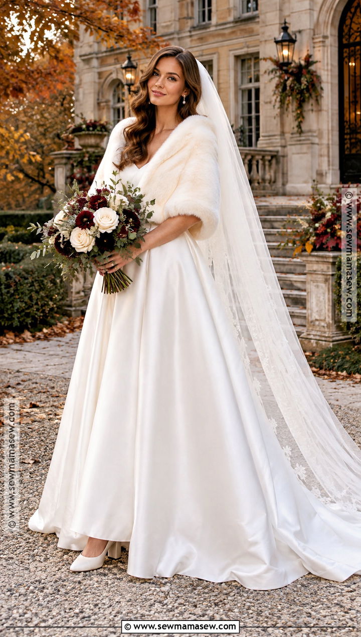 Fall Bride Wedding Dress With Faux Fur Wrap - 15 Fall Wedding Looks Bride