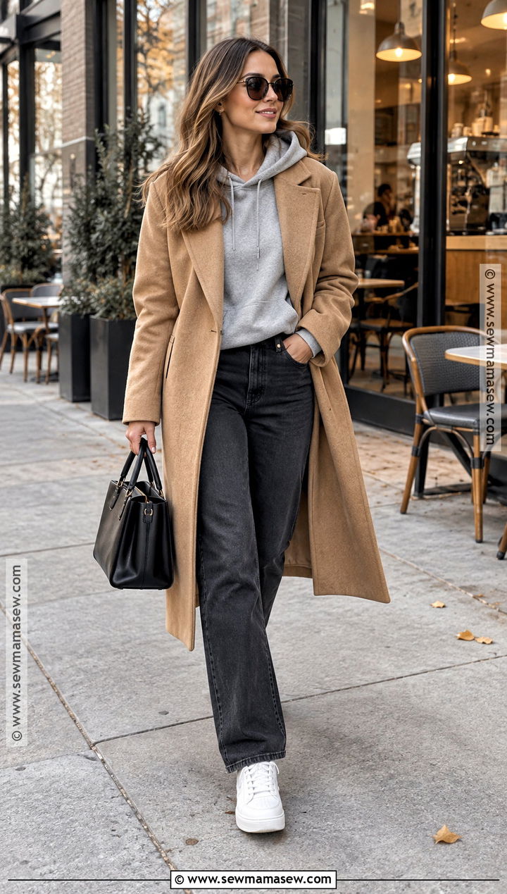 Fall Brunch Outfit With Long Coat And Hoodie - 15 fall casual brunch outfit ideas