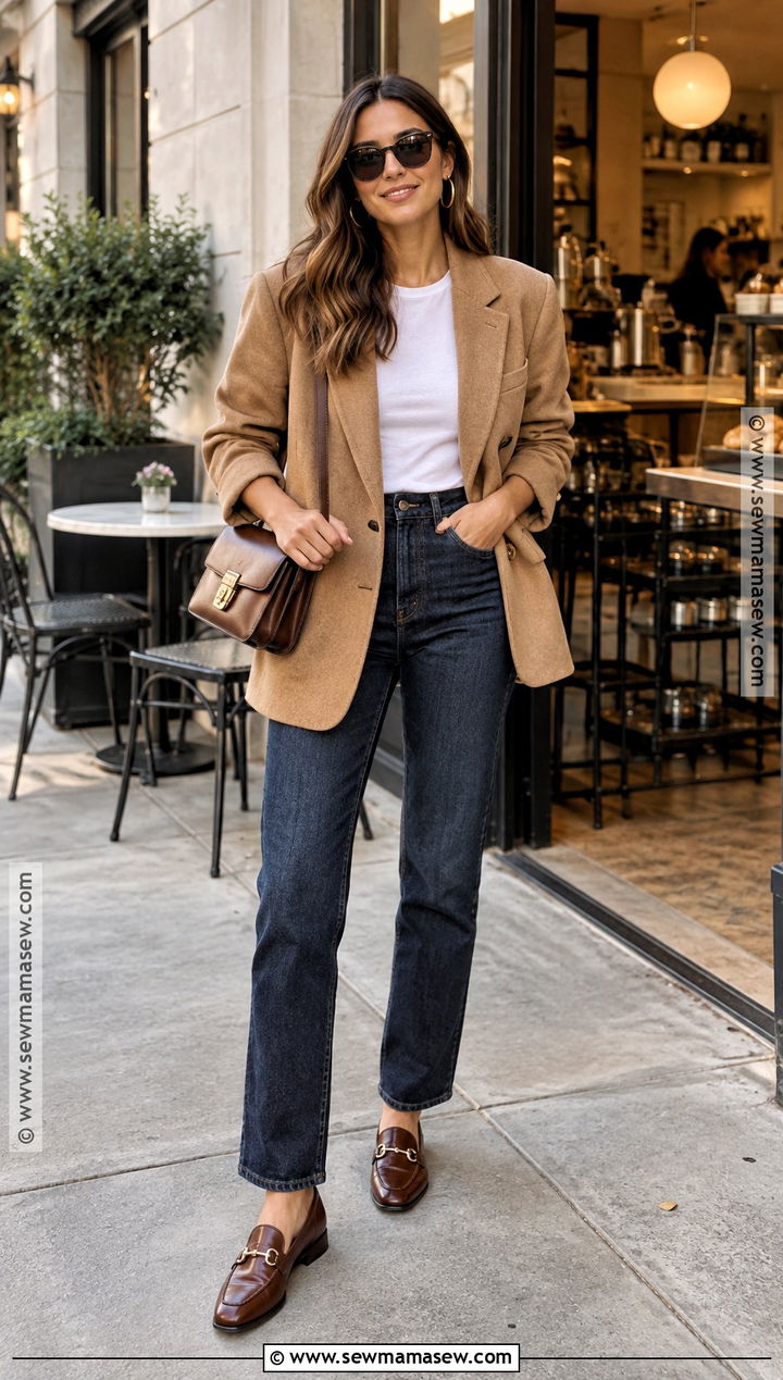 Fall Brunch Outfit With Oversized Blazer And Straight Leg Jeans - 15 fall casual brunch outfit ideas