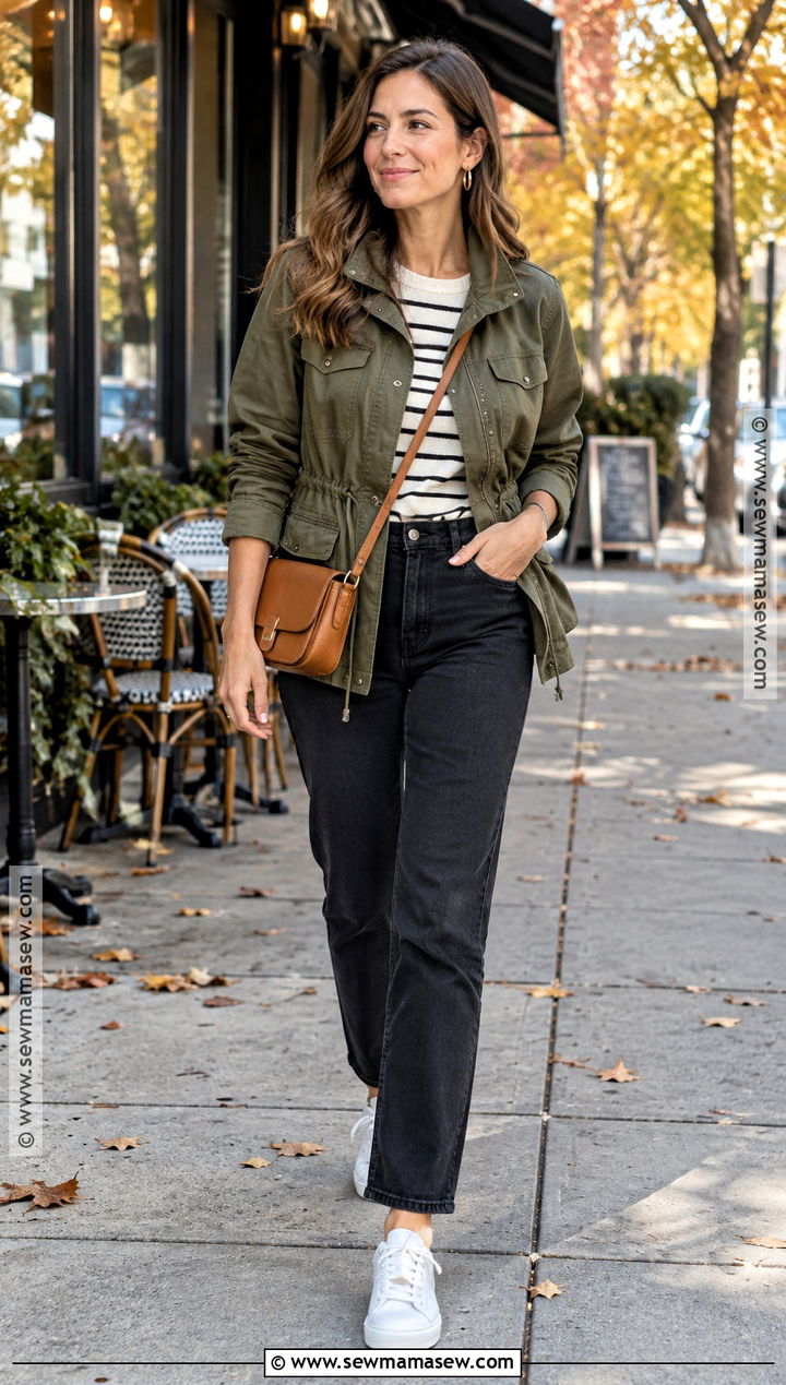 Fall Brunch Utility Jacket And Black Jeans Outfit - 20 Fall Brunch Outfit Ideas