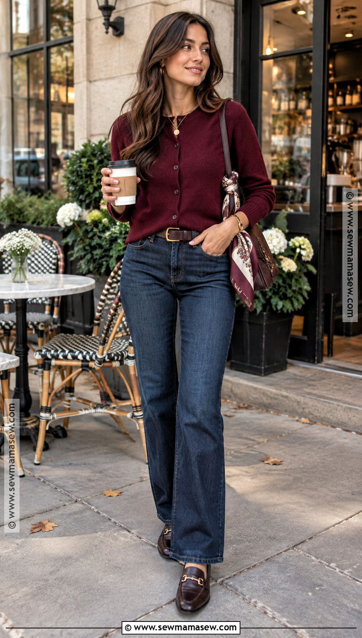 Fall Burgundy Cardigan And Dark Wash Jeans Outfit - 15 fall fashion outfits aesthetic