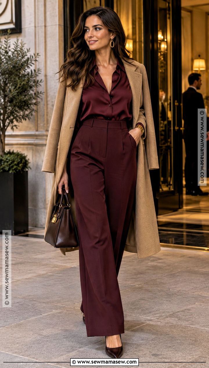 Fall Burgundy Monochrome Dinner Outfit - 15 dinner and drinks outfit fall ideas