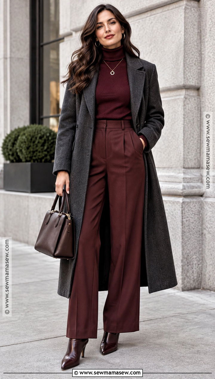 Fall Burgundy Outfit With Tailored Pants And Boots - 15 fall fashion style ideas