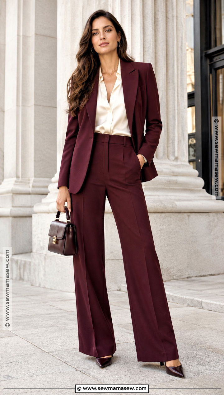 Fall Burgundy Suit Photoshoot - 20 fall fashion photoshoot ideas
