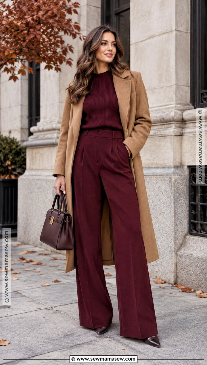 Fall Burgundy Sweater With Matching Pants - 20 Fall Attire Ideas for Women