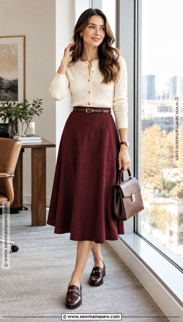 Fall Business Casual Cardigan and Midi Skirt - 25 Fall Business Casual Outfits for Women