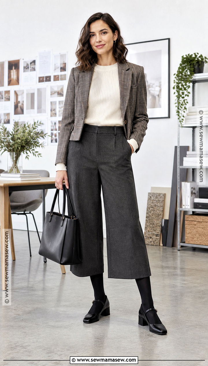 Fall Business Casual Culotte Outfit With Mary Jane Pumps - 20 Fall Business Casual Outfits For Women Work Shoes