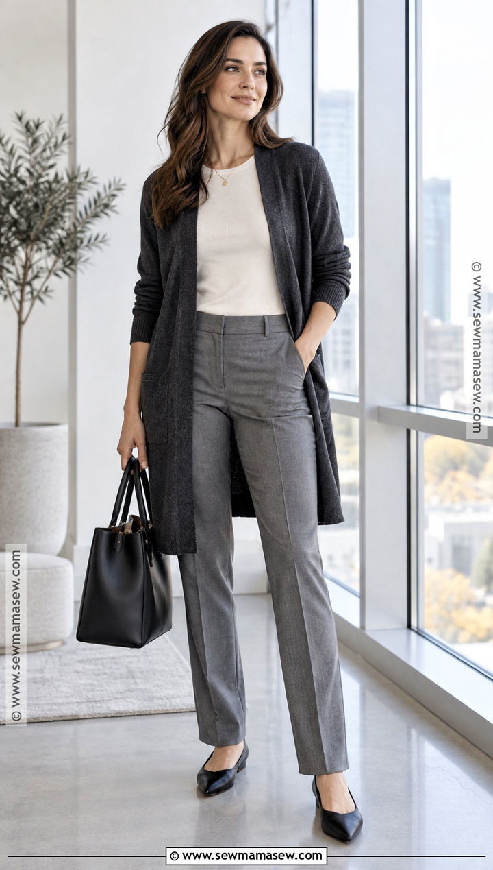 Fall Business Casual Long Cardigan And Tailored Trousers - 25 fall business casual outfits