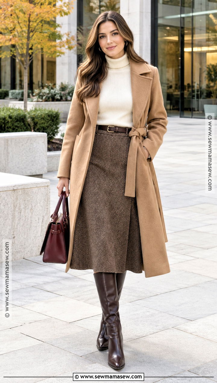 Fall Business Casual Turtleneck Outfit With Knee High Boots - 20 Fall Business Casual Outfits For Women Work Shoes