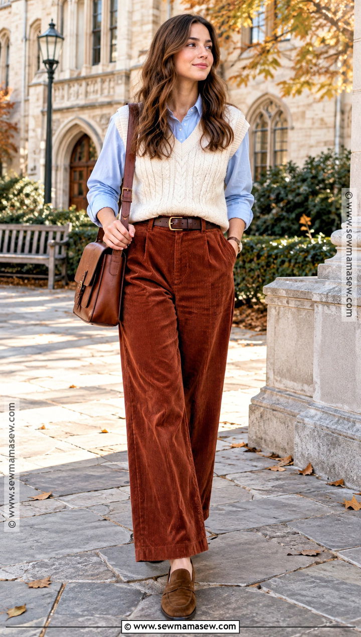 Fall Button Down Shirt And Corduroy Pants Outfit - 20 fall fits for women