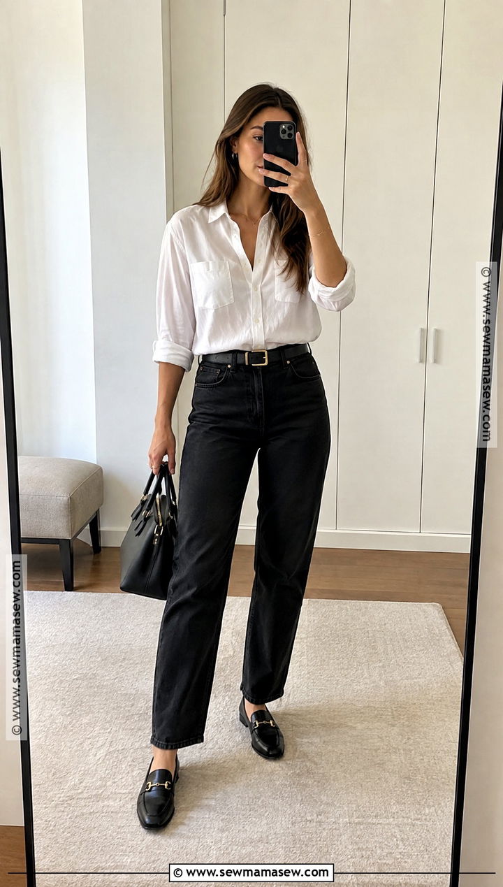 Fall Button Down Shirt Outfit With Black Jeans - 15 Capsule Fall Outfits