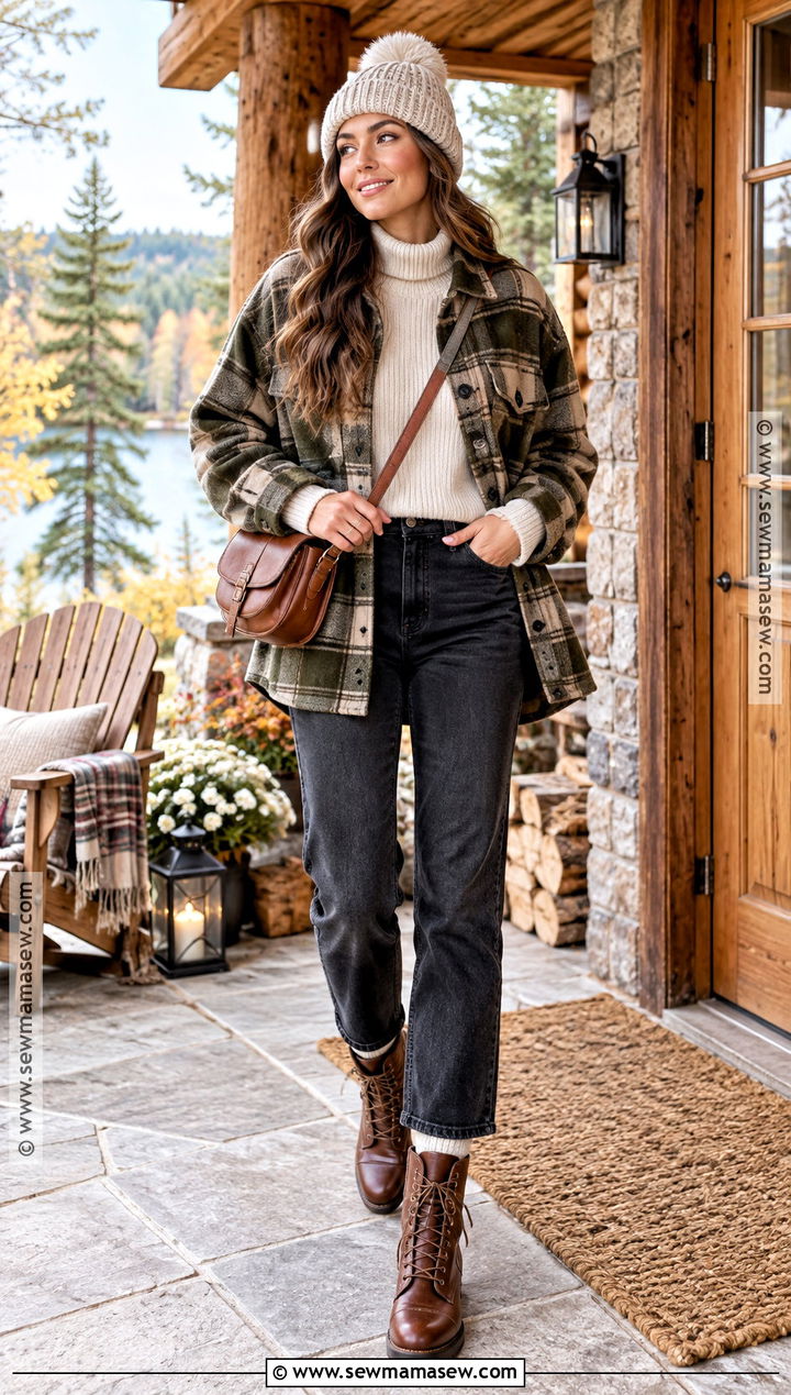 Fall Cabin Outfit With Shacket and Jeans - 20 fall outdoorsy outfits